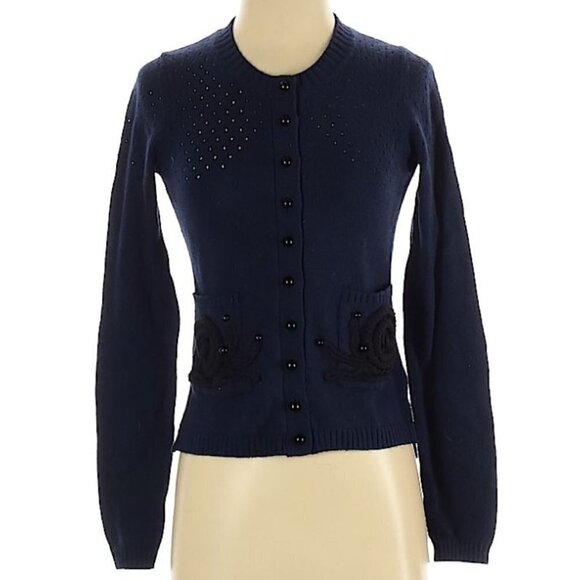 Anthropologie Moth Navy Snail Pocket Cardigan XS - Picture 3 of 10